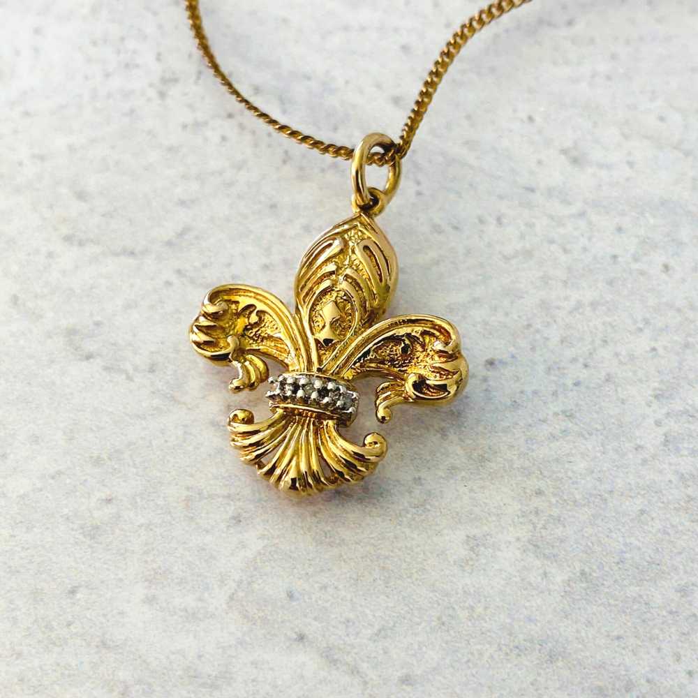 Fleur de Lis Gold Vermeil Diamond Pendant Necklace - image 4