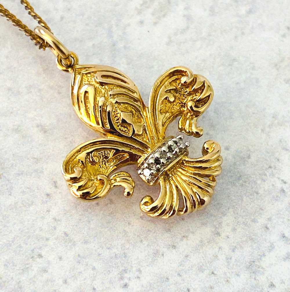 Fleur de Lis Gold Vermeil Diamond Pendant Necklace - image 5