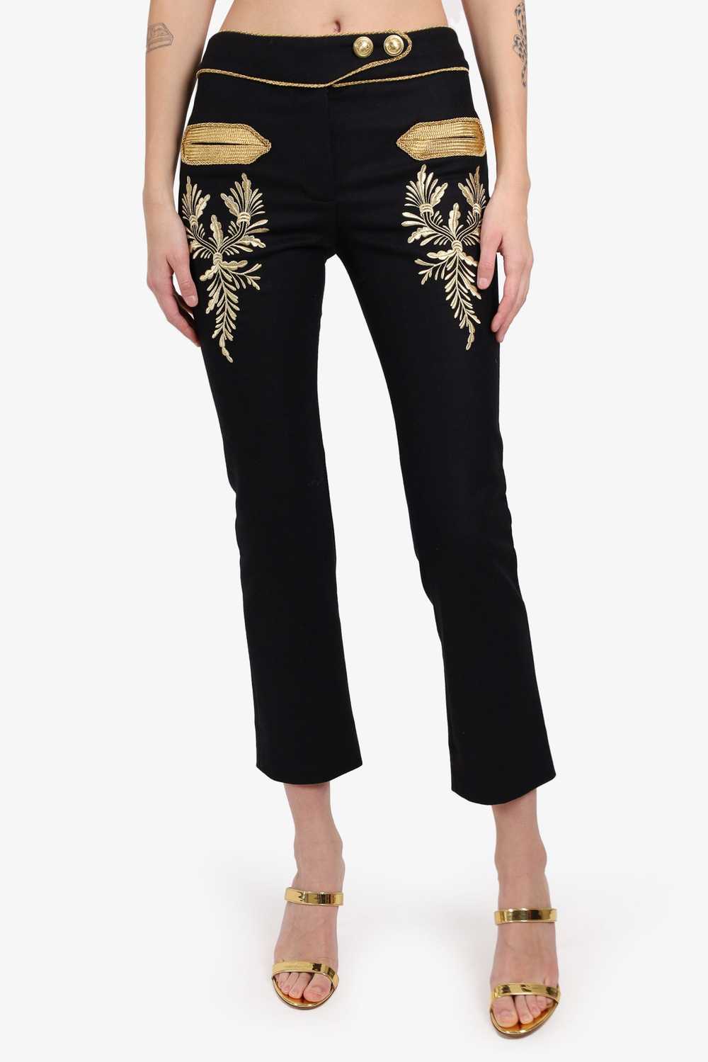 Paco Rabanne Black Wool Gold Embroidered Pants Si… - image 1