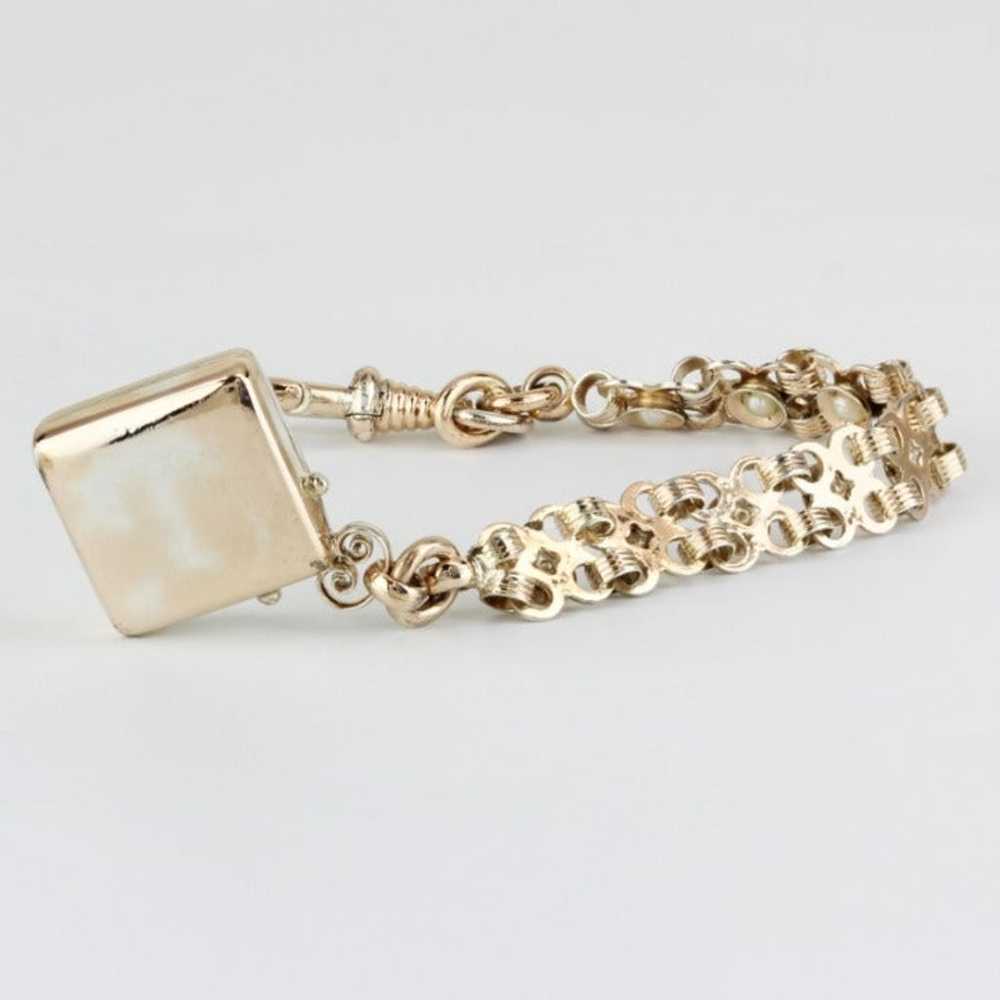 6k Rose Gold Victorian Watch Chain Fob w/ Seed Pe… - image 3