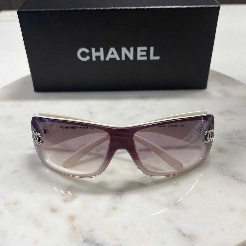 Chanel Vintage Crystal Logo Sunglasses White Fram… - image 11