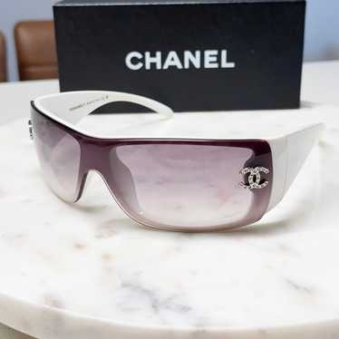 Chanel Vintage Crystal Logo Sunglasses White Fram… - image 1
