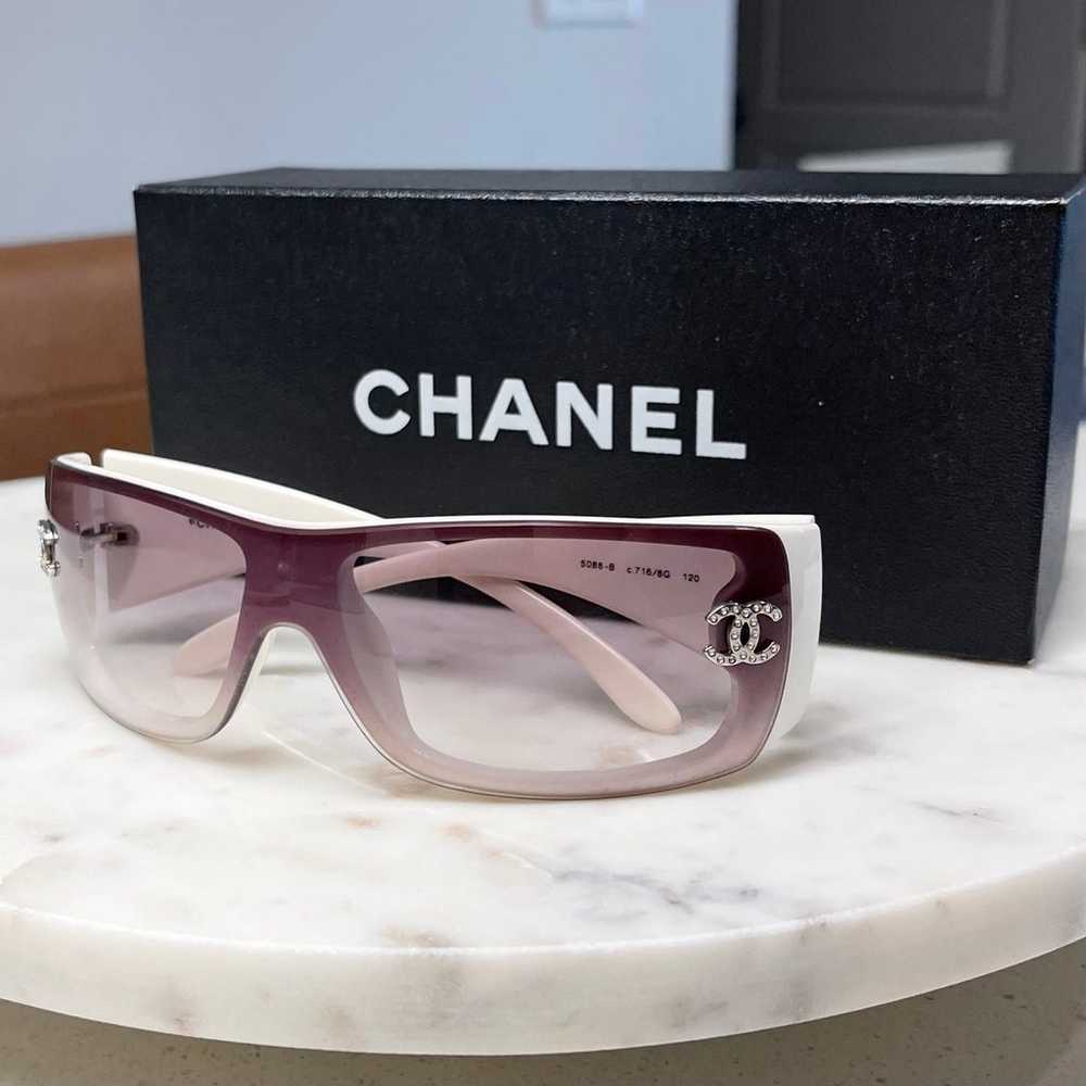 Chanel Vintage Crystal Logo Sunglasses White Fram… - image 2