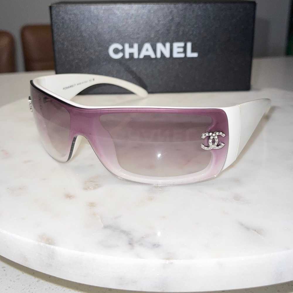 Chanel Vintage Crystal Logo Sunglasses White Fram… - image 4