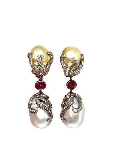 Bespoke Bespoke Pearl and Diamond Cocktail Earrin… - image 1
