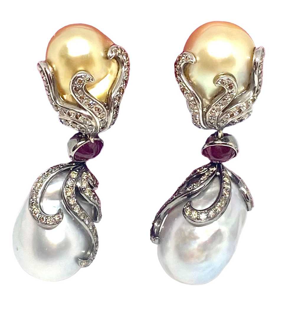 Bespoke Bespoke Pearl and Diamond Cocktail Earrin… - image 2