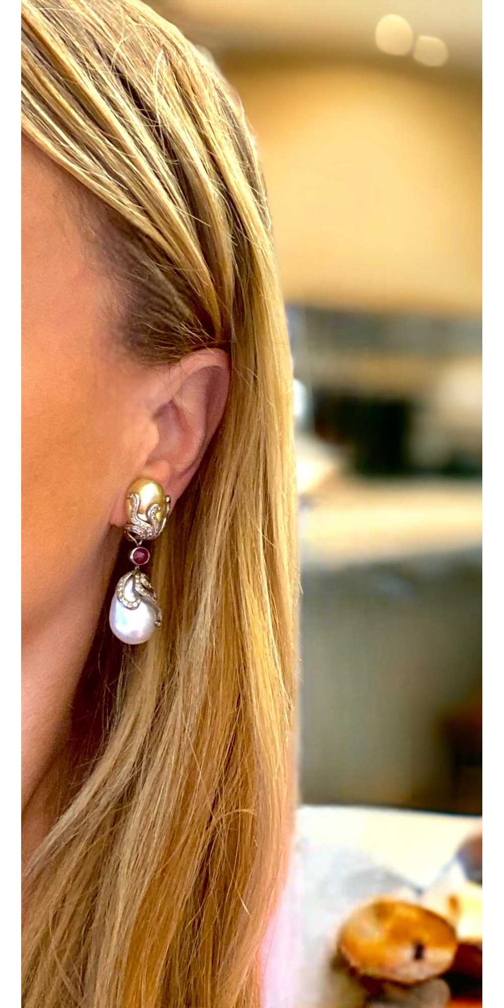 Bespoke Bespoke Pearl and Diamond Cocktail Earrin… - image 5