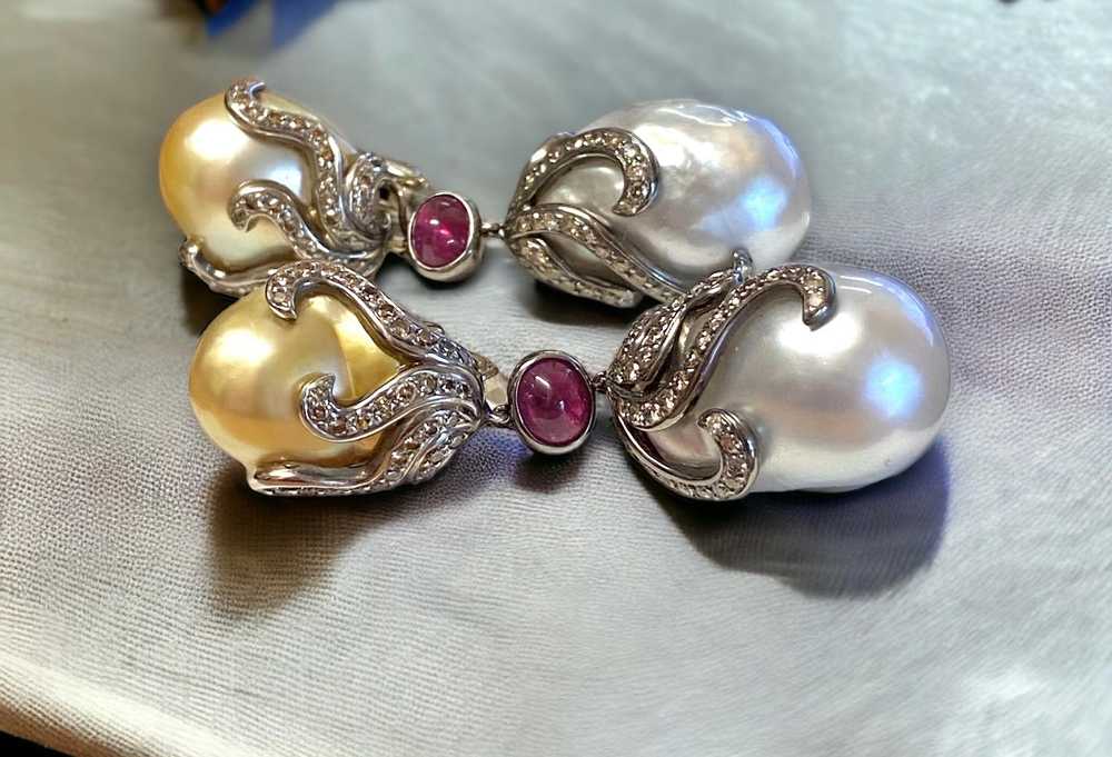 Bespoke Bespoke Pearl and Diamond Cocktail Earrin… - image 7