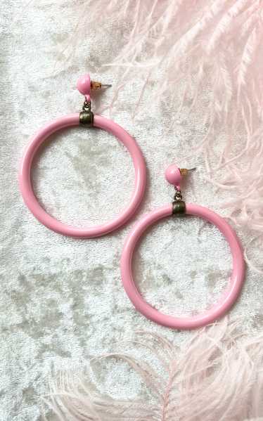 1960s Pink Enamel Metal Hoop Earrings