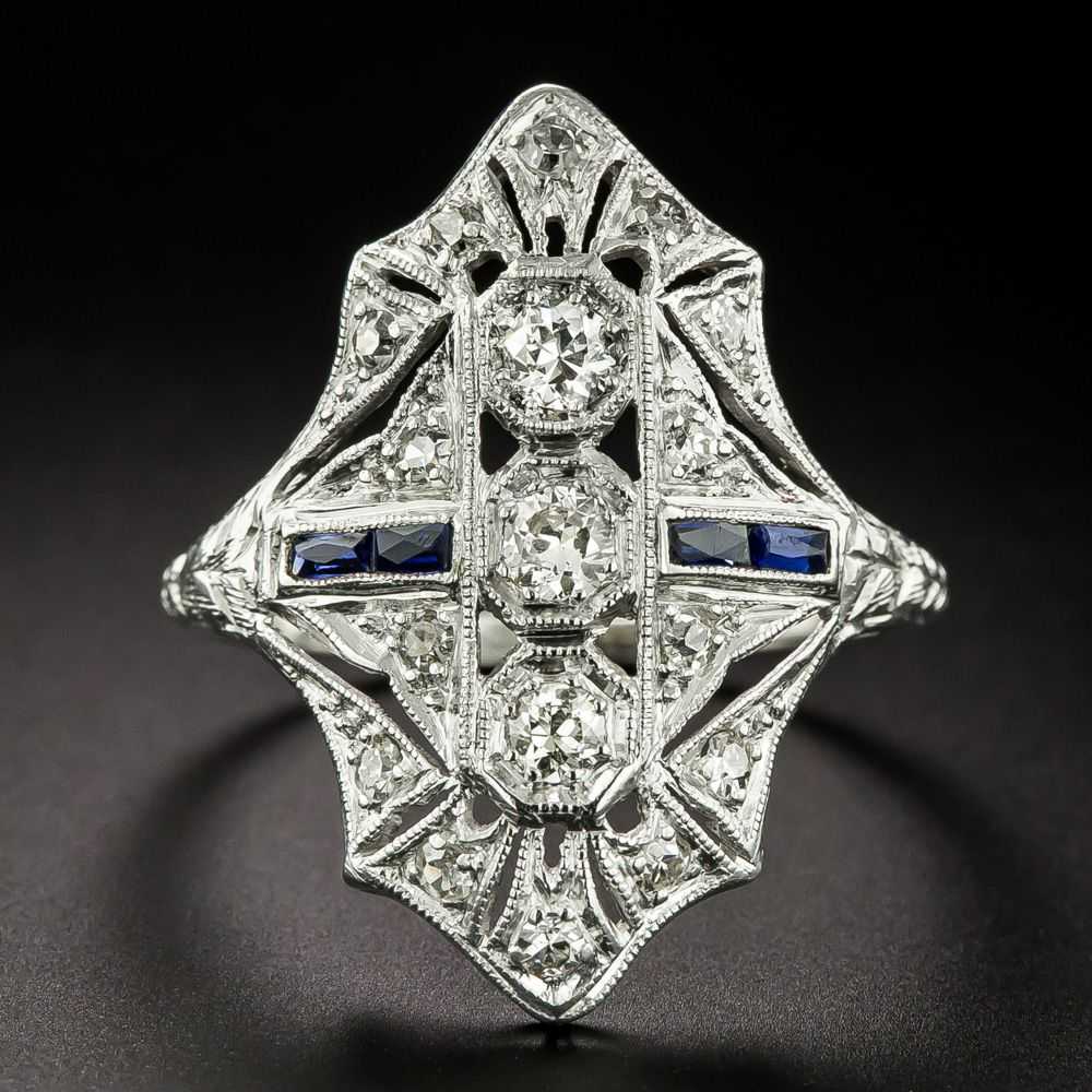 Art Deco Diamond and Sapphire* Dinner Ring - image 1