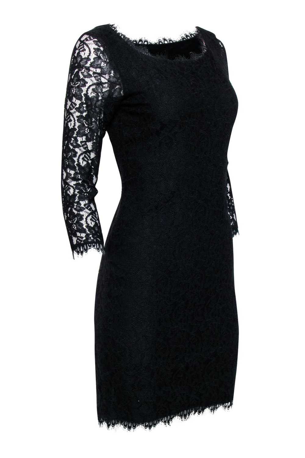 Diane von Furstenberg - Black Lace Crop Sleeve Dr… - image 2