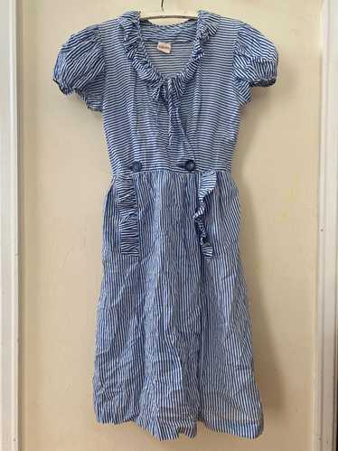 1940s Blue Pinstripe Wrap Dress (M)
