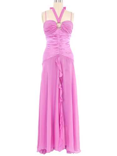 Mauve Chiffon Ruffle Gown