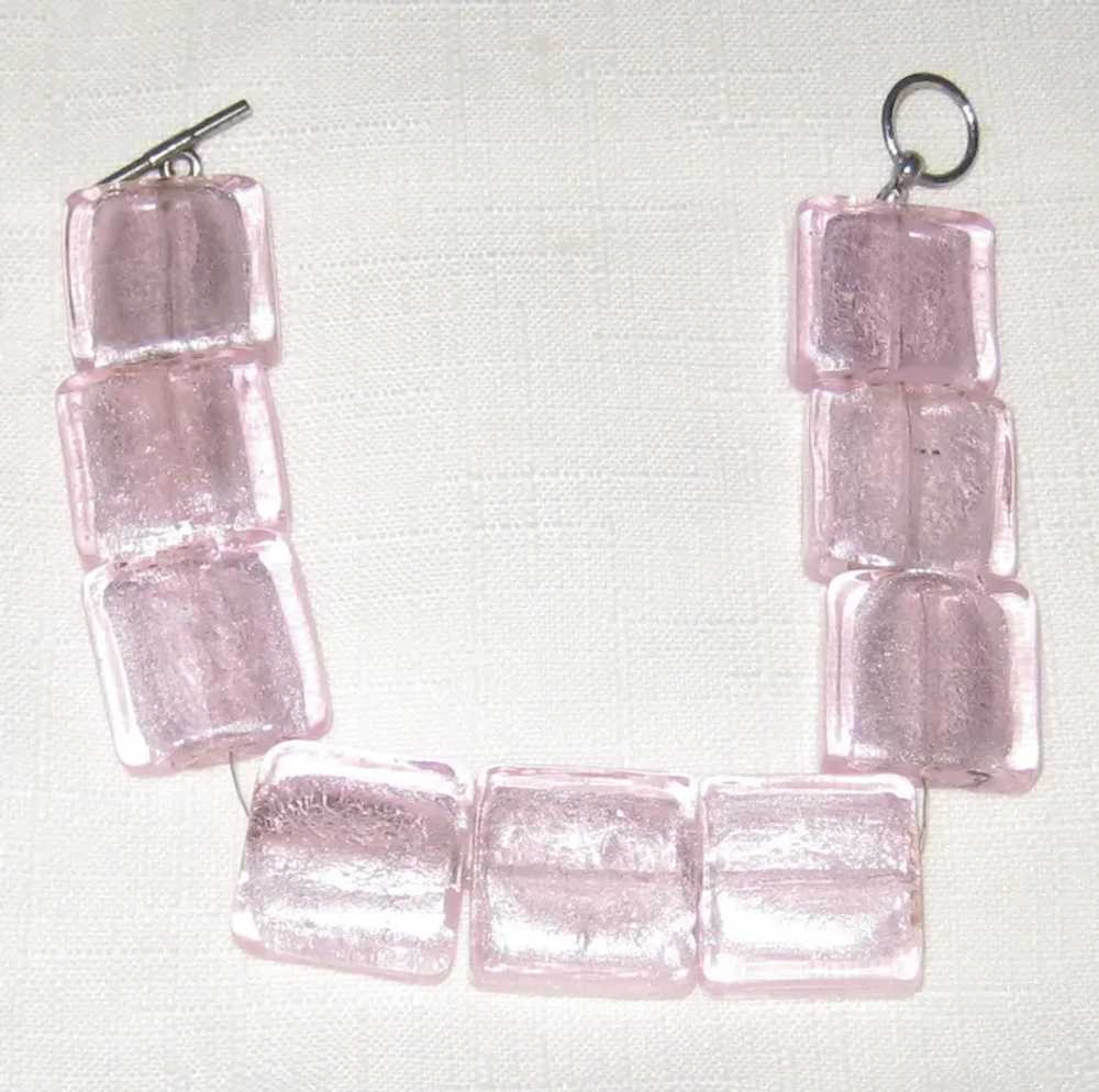 Chunky Iridescent Icy Pink Lampwork Glass Bracelet - image 8