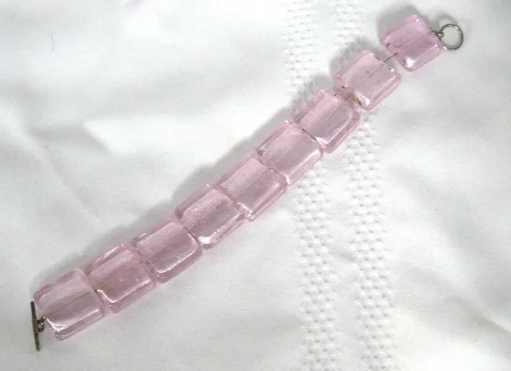 Chunky Iridescent Icy Pink Lampwork Glass Bracelet - image 9