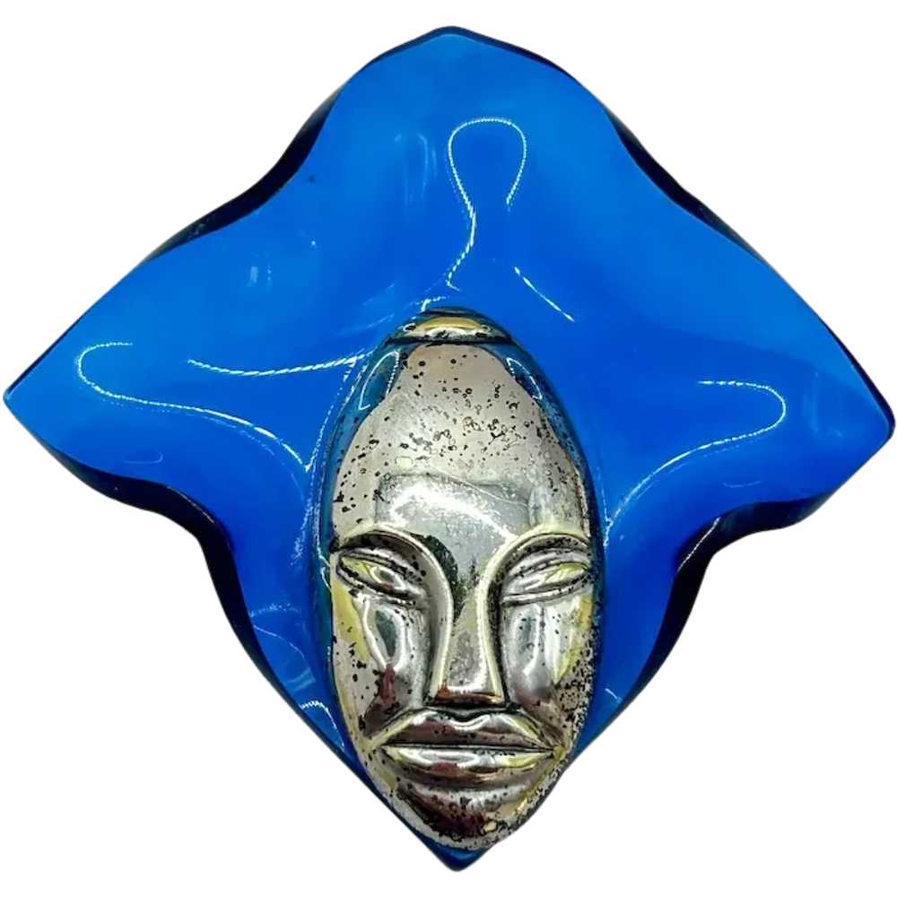 Vintage Elzac Blue Lucite Bonnet Head Brooch Pin - image 1