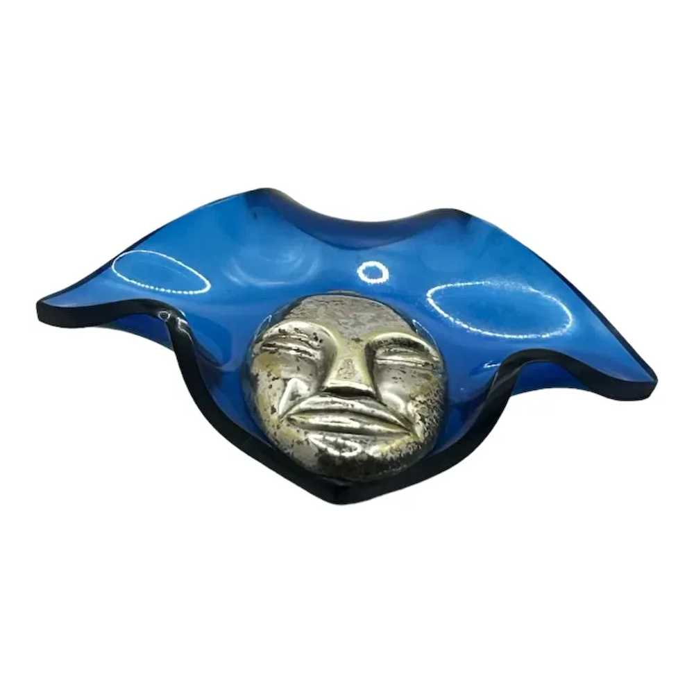 Vintage Elzac Blue Lucite Bonnet Head Brooch Pin - image 4