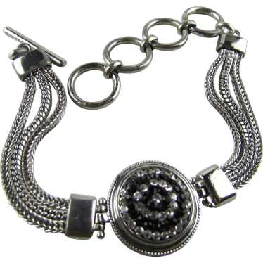 Sterling Silver Bracelet With Black and White Crys