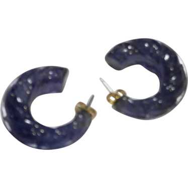 Purple Lucite Hoop Earrings Molded Carved - image 1