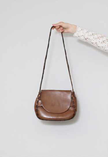 70's Vintage Ladies Bag Tooled Brown Saddle Handba