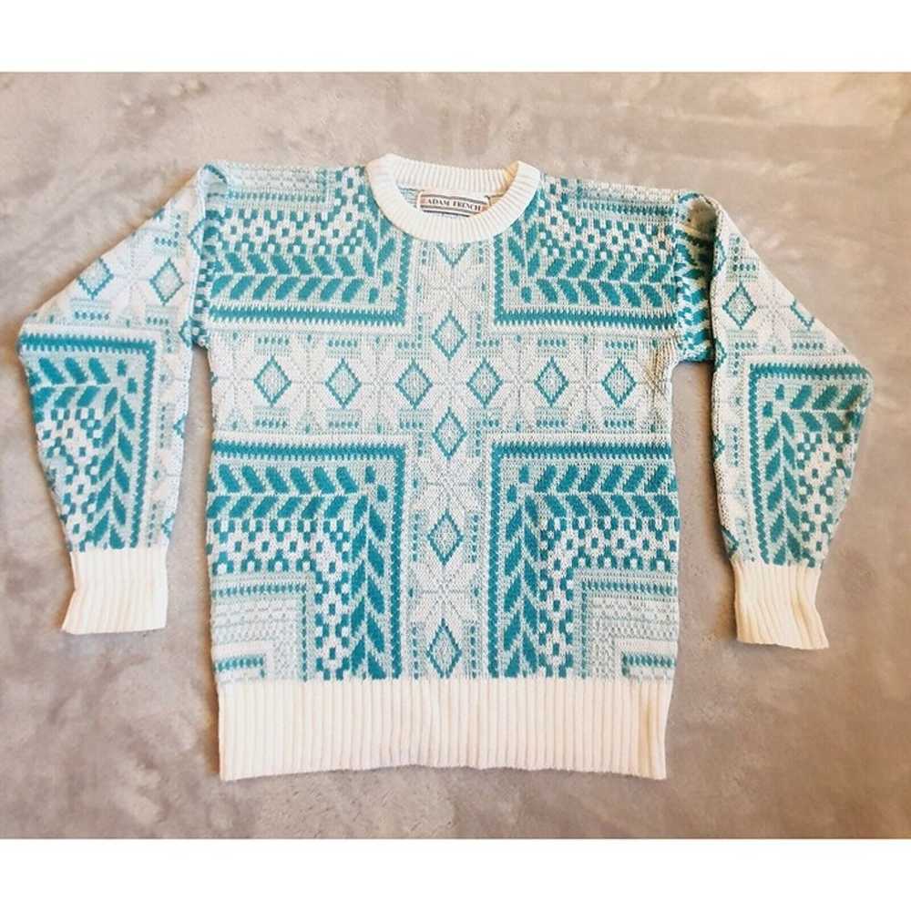 Adam French Sweater Womens Small Teal Fair Isle P… - image 1