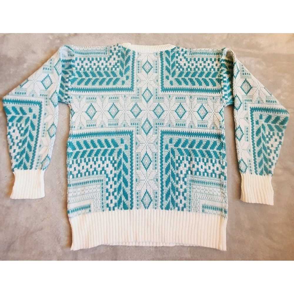 Adam French Sweater Womens Small Teal Fair Isle P… - image 3