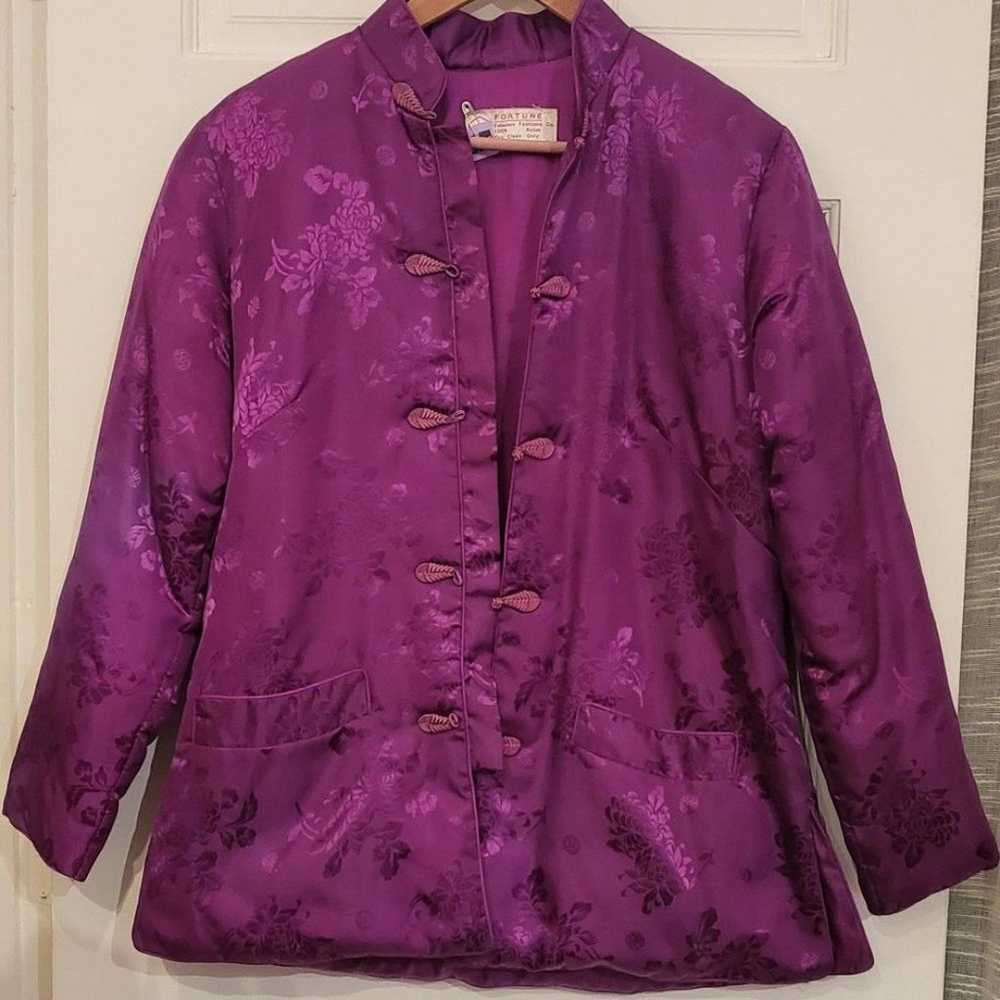 Padded Jacket with frog buttons in purple satin - image 1