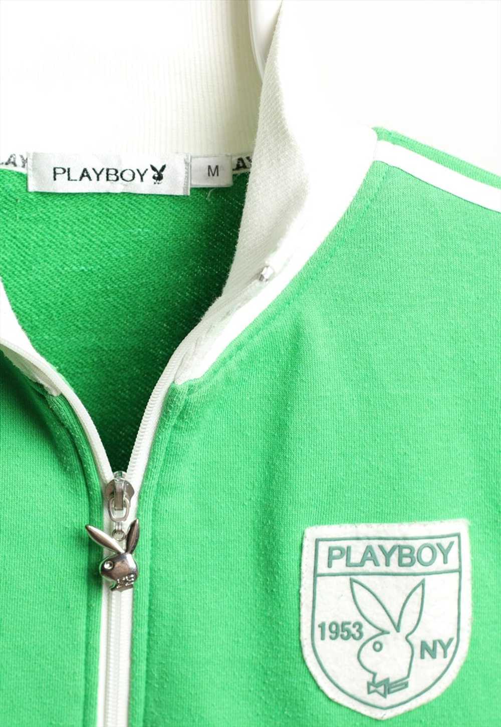 Vintage Playboy Zip up Logo Sweatshirt Green White - image 3