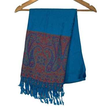 The Unbranded Brand Blue Printed Cashmere Scarf Re