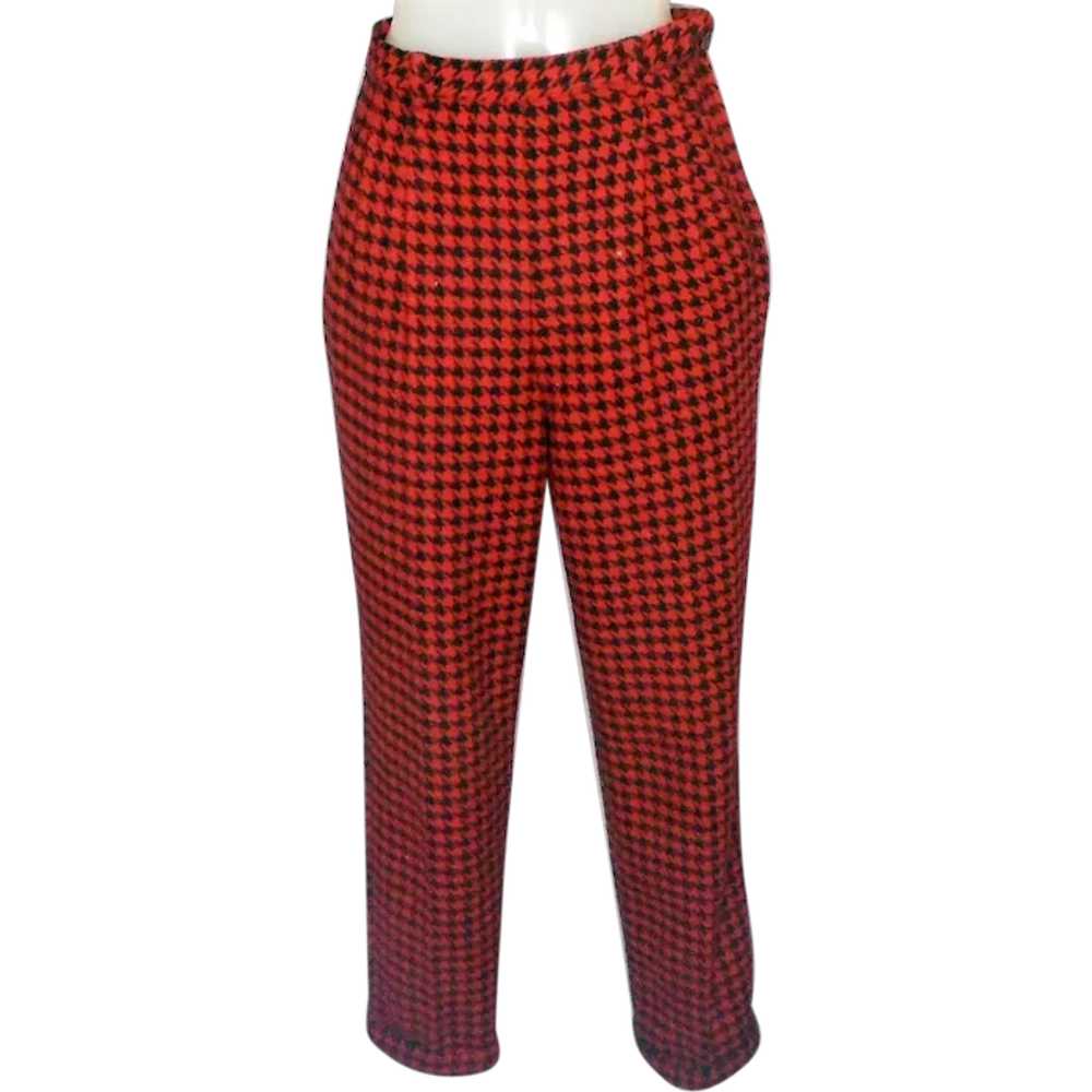 80s GAP Wool Pants, Fully Lined Red Black Houndst… - image 1