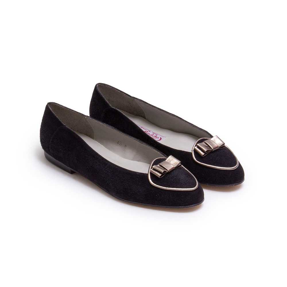 1980s NOS Black Suede and Silver Flats by Pappaga… - image 1