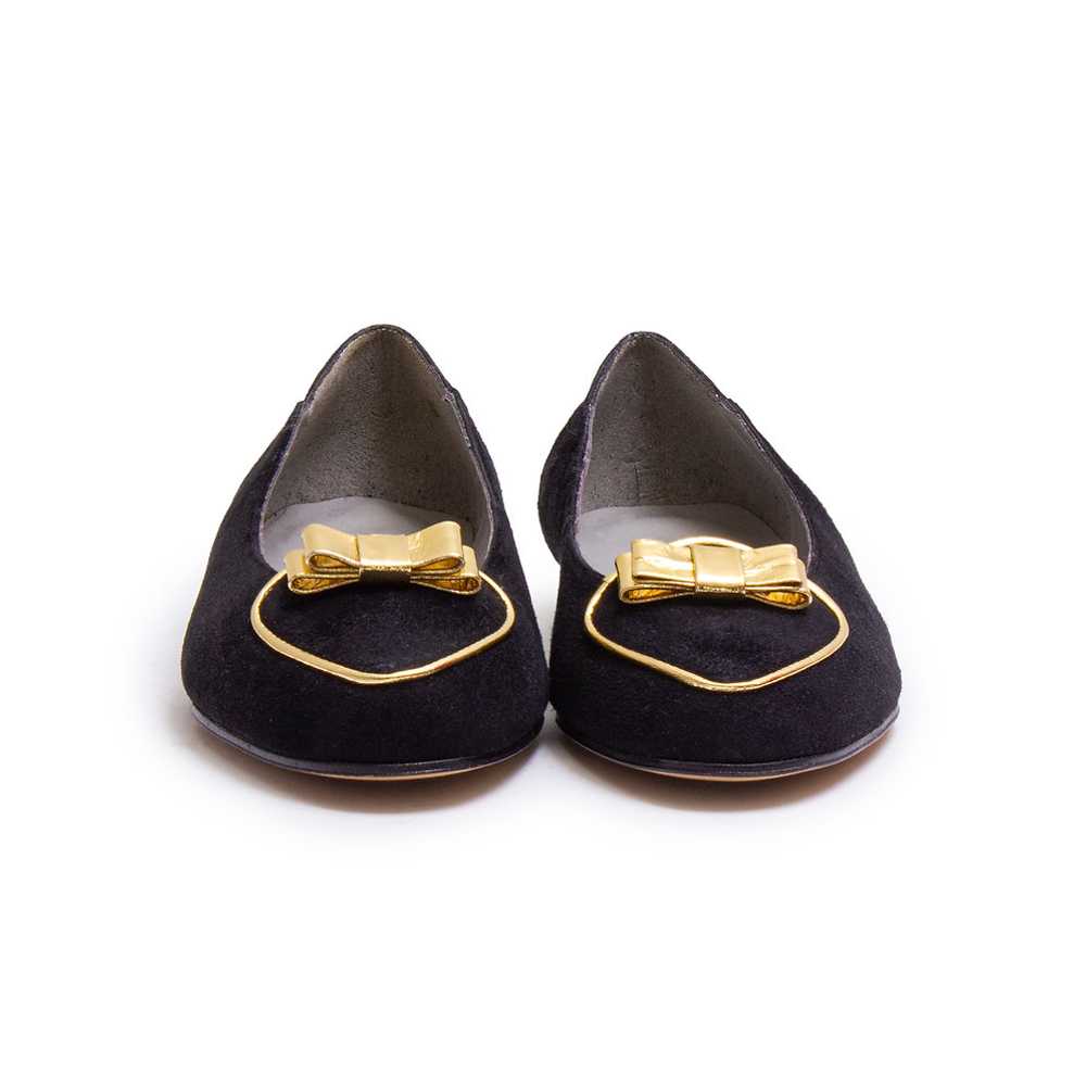 1980s NOS Black Suede and Gold Flats by Pappagallo - image 2