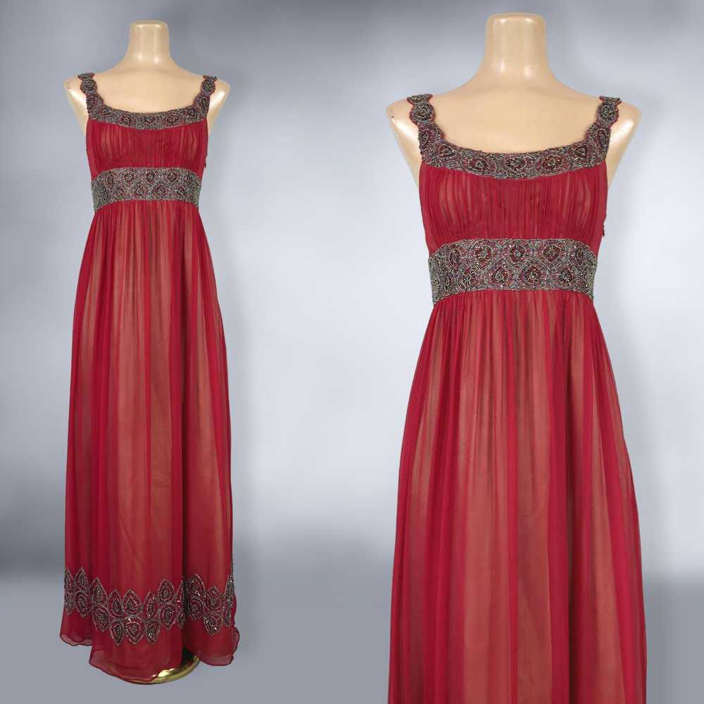 00s Y2K Vintage Red Silk Beaded Formal Dress By A… - image 3