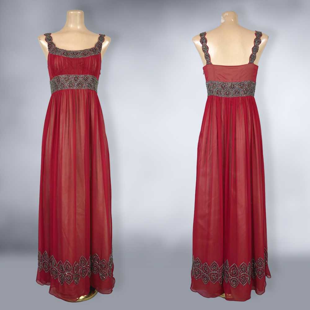 00s Y2K Vintage Red Silk Beaded Formal Dress By A… - image 4