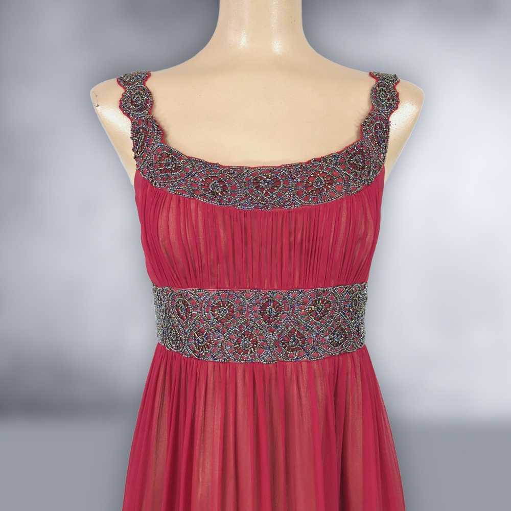 00s Y2K Vintage Red Silk Beaded Formal Dress By A… - image 5