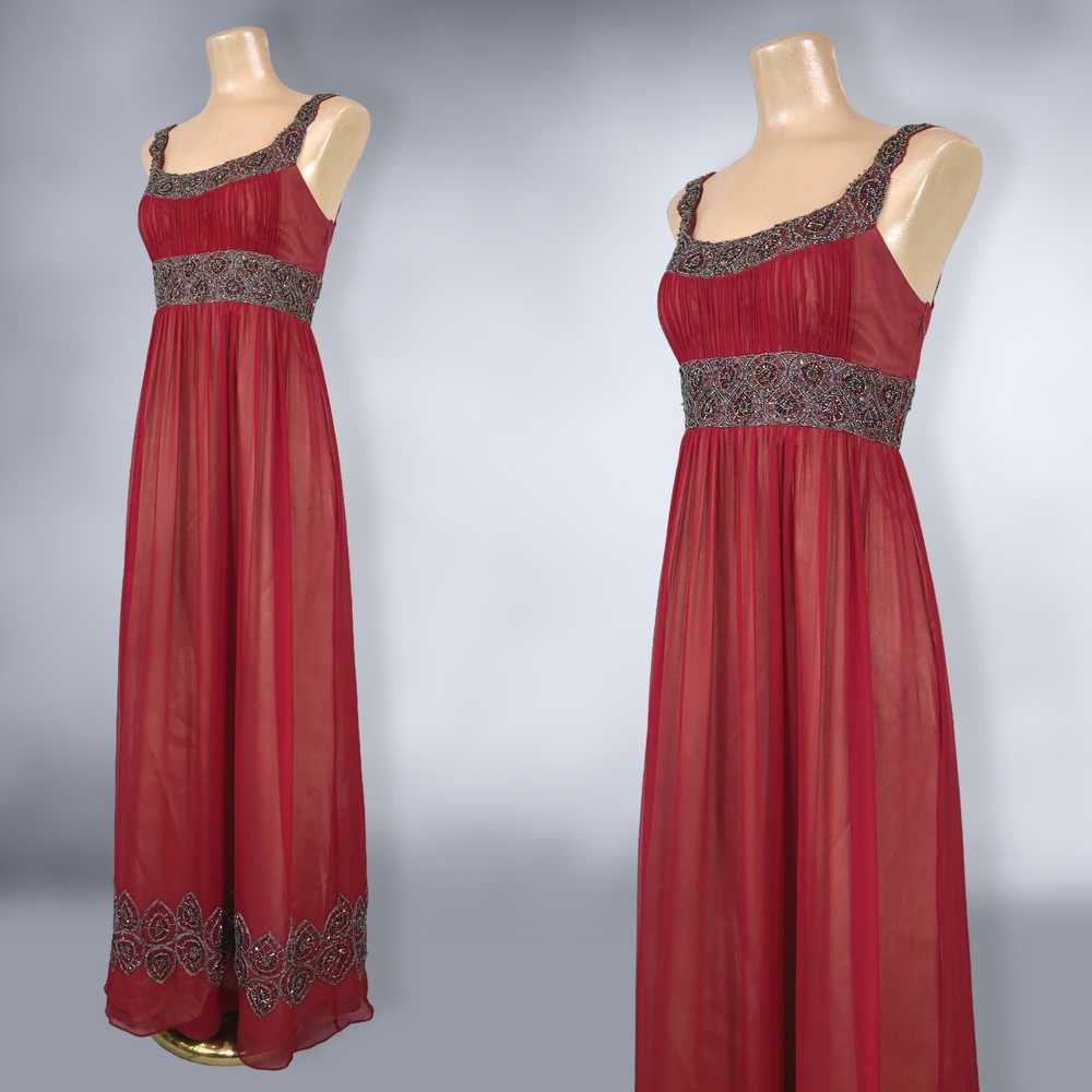 00s Y2K Vintage Red Silk Beaded Formal Dress By A… - image 6
