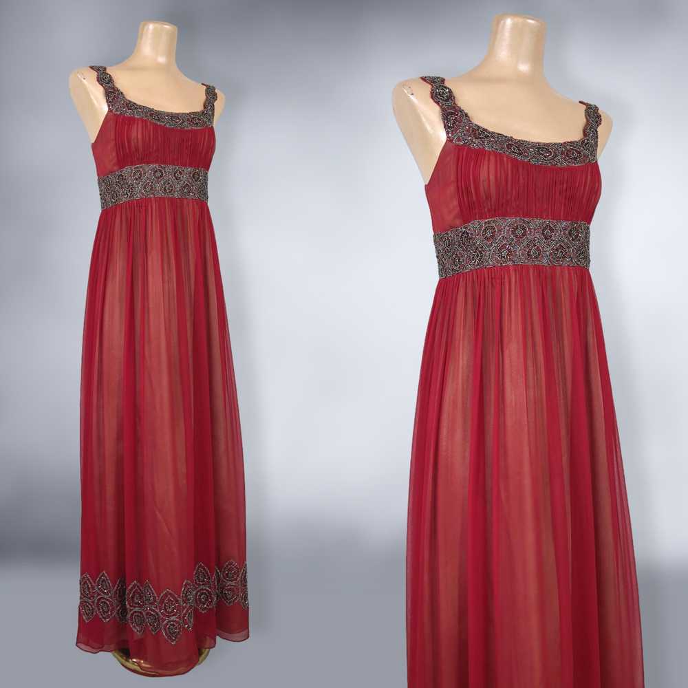 00s Y2K Vintage Red Silk Beaded Formal Dress By A… - image 7