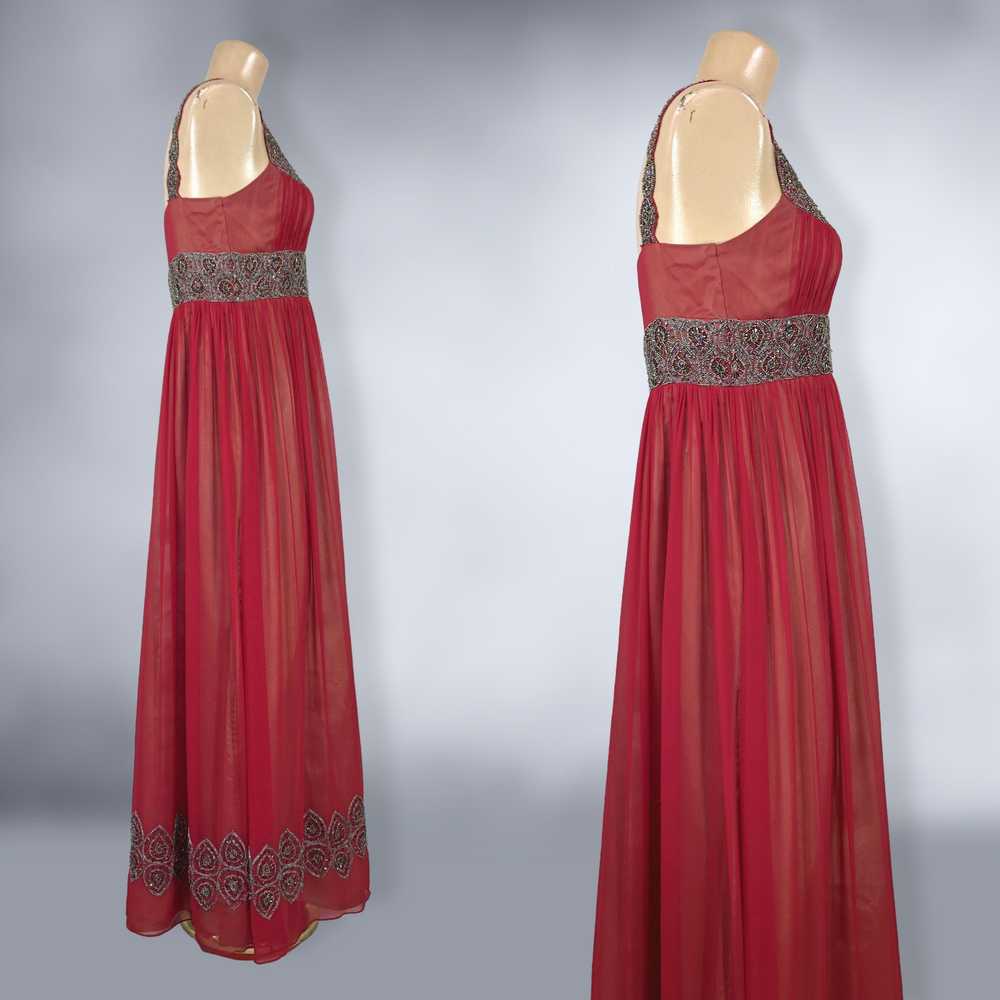 00s Y2K Vintage Red Silk Beaded Formal Dress By A… - image 8
