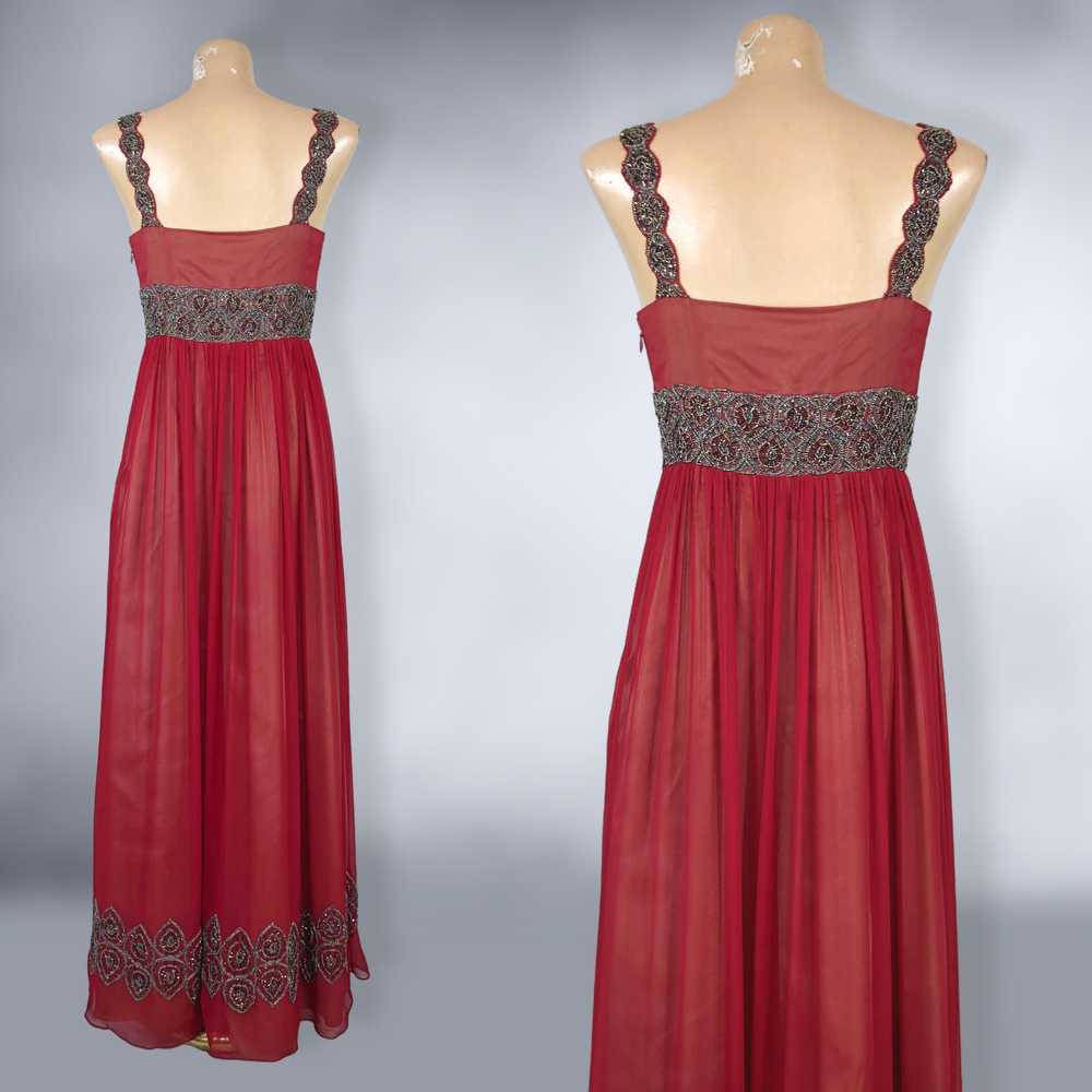00s Y2K Vintage Red Silk Beaded Formal Dress By A… - image 9