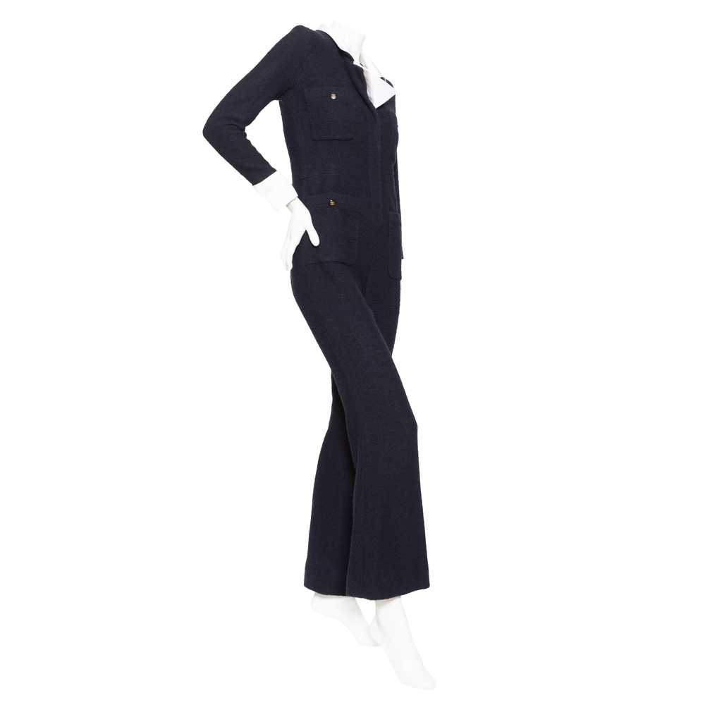 1990s Navy Blue Wool and Satin Collared Jumpsuit - image 2