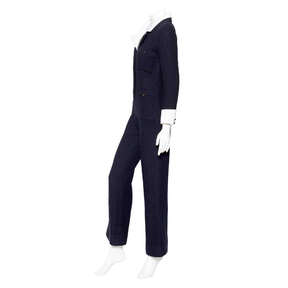 1990s Navy Blue Wool and Satin Collared Jumpsuit - image 4