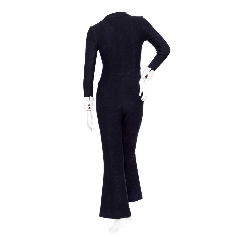 1990s Navy Blue Wool and Satin Collared Jumpsuit - image 5