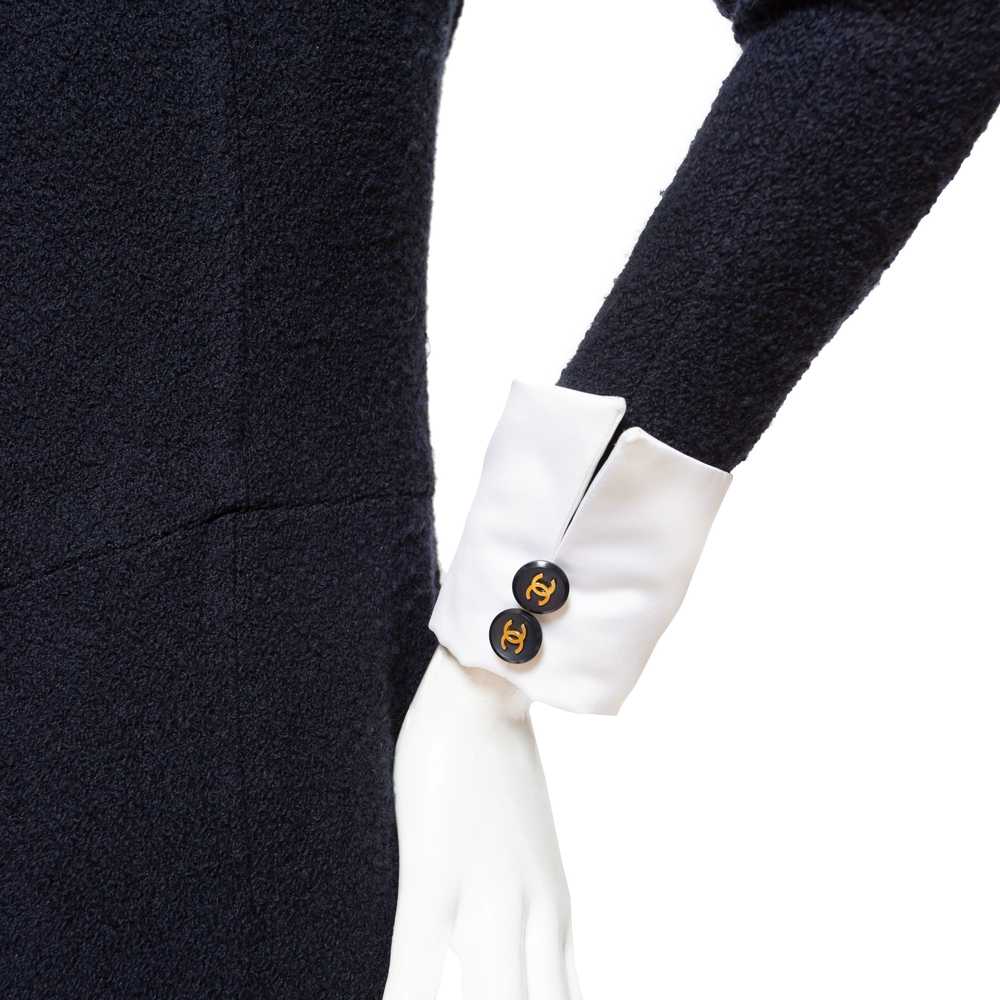 1990s Navy Blue Wool and Satin Collared Jumpsuit - image 9