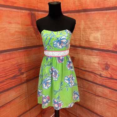 LILLY PULITZER GREEN MULTI STRAPLESS DRESS SIZE 0… - image 1