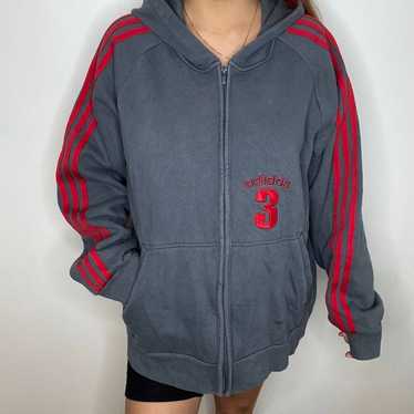 VTG Adidas 3 double pocket striped zip up hoodie … - image 1