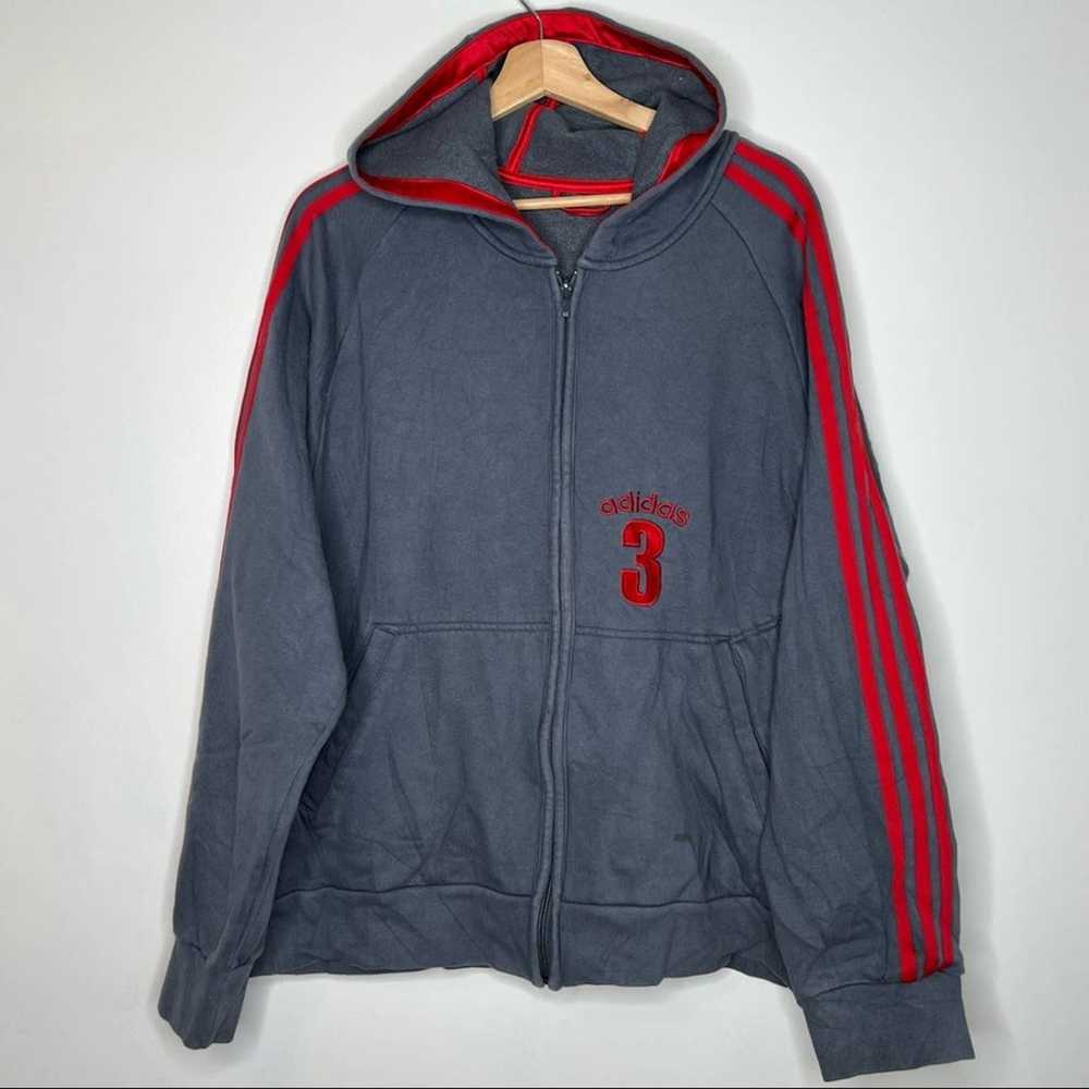 VTG Adidas 3 double pocket striped zip up hoodie … - image 5