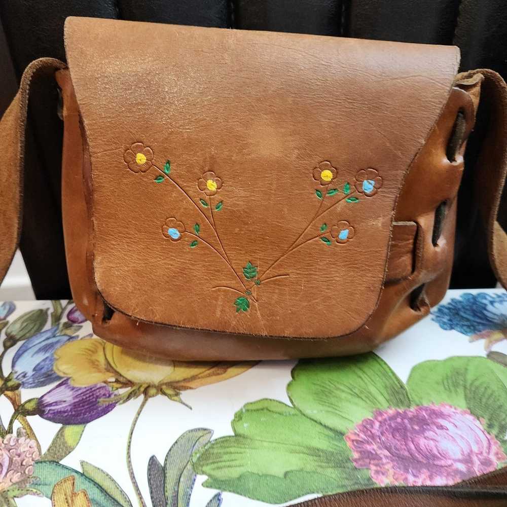 Vintage Handtooled Hand Painted Leather Purse Sho… - image 5