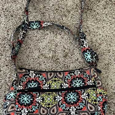 Vera Bradley Sierra best Stream teal brown + brown trimmed trapeze purse / bag / tote