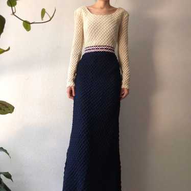 Vintage 70's Crochet Boho Maxi Dress S M - image 1