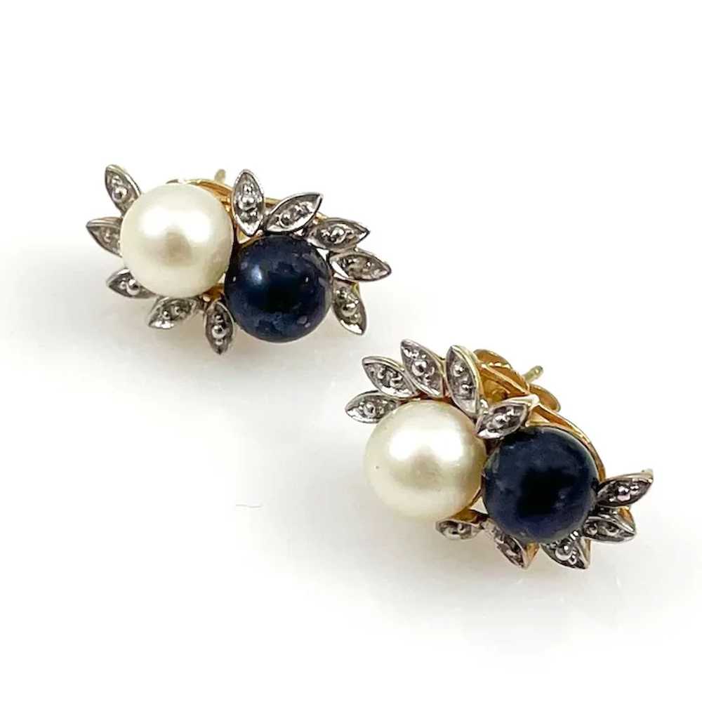 14K Gold Cultured White & Black Pearl Earrings - image 2